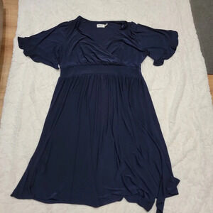 Eliza J Popover Stretch Navy Blue Flutter Sleeve Surplice Dress Size 18W